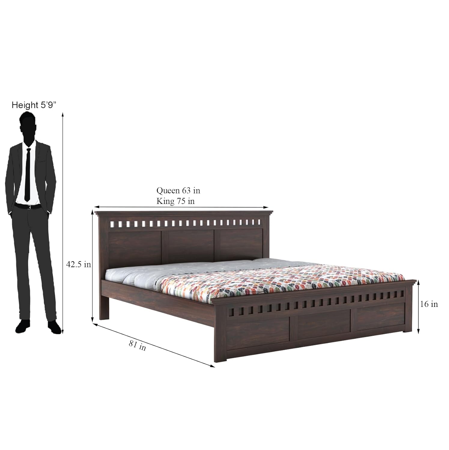 GHROYAL Sheesham Wood King Size Bed Without Storage for Bedroom Home W